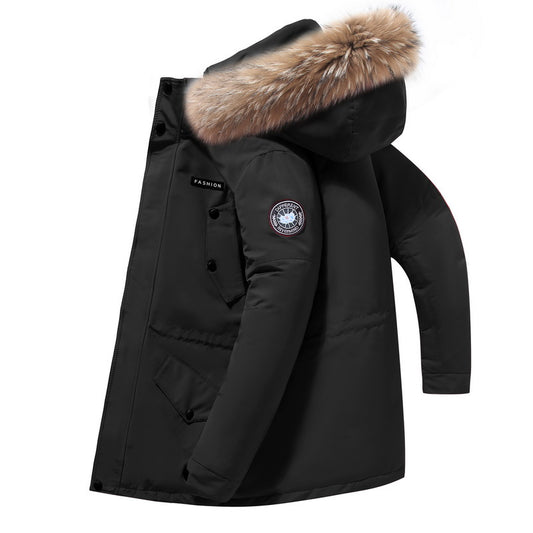 Herren - Winterjacke Parka mit Pelzkapuze und Knopfverschluss – Warm und Stylisch für kalte Tage