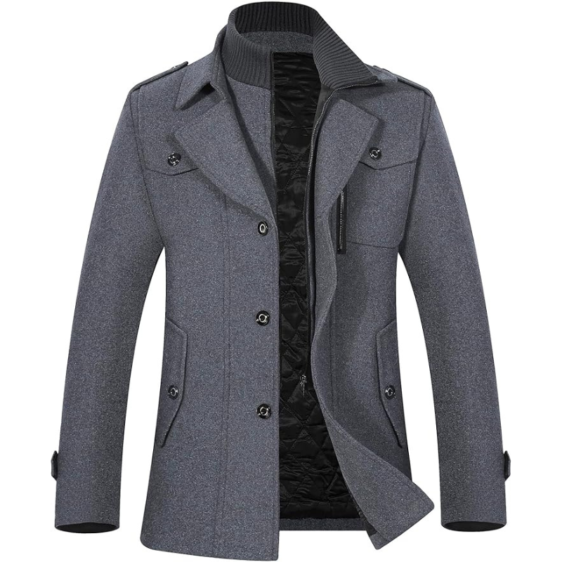 Herren Woll-Peacoat Einreihige Winterjacke und Windjacke